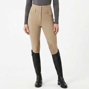 HORZE Grand Prix High Waist Silicone Knee Patch Equine Breeches Tan EU 44 L (32)